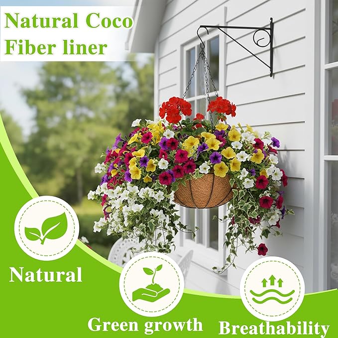 Hanging Planters Basket Set of 3 Hanging Flower Pots 10 Inch Chain Round Wire - Image 2