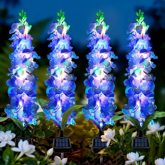 Solar Garden Lights, Solar Blue Delphinium Flowers Lights 8 Pack 160 LEDs by MRHEPHAESTUS