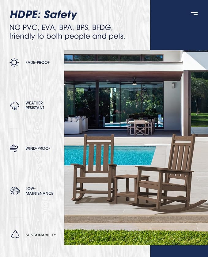 KINGYES Oversized Outdoor Rocking Chair, All-Weather Patio Rocking Chairs - Image 6