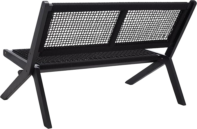SAFAVIEH Outdoor Collection Kobina Black Acacia Wood/Black Rope Foldable Bench - Image 7