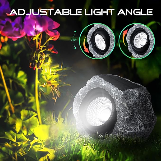 2 Pack Solar Rock Lights Outdoor, Angle Adjustable Solar Lights Outdoor - Image 2