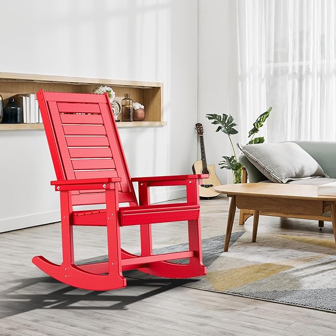 GREENVINES Outdoor Rocking Chairs | Porch Rocker | HDPE Plastic | Red | - Image 5