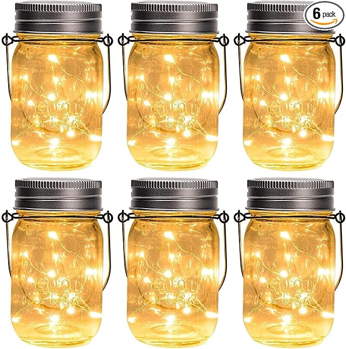 GIGALUMI Hanging Mason Jar Solar Lights, 6 Pack 30 Led Hanging Solar Lanterns by GIGALUMI