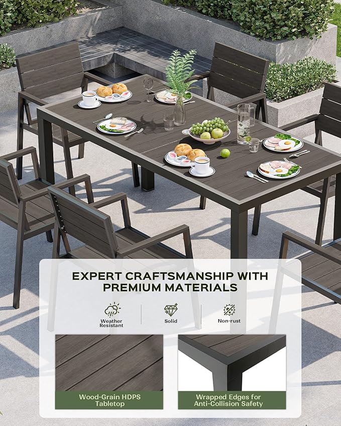 67" HDPS Outdoor Patio Dining Table, Aluminum-Edged Outdoor Dining Table - Image 2