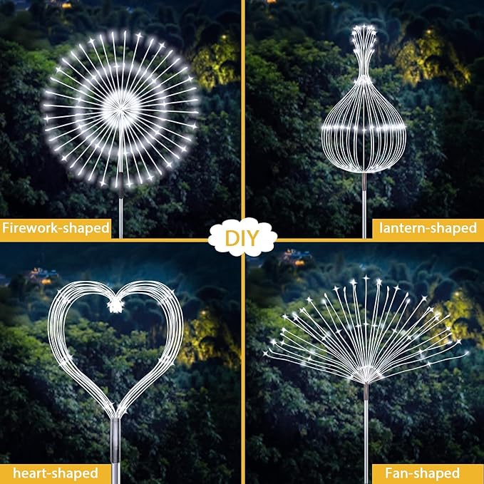 JJGoo Solar Firework Lights, 4 Pack 120 LEDs 2 Lighting Modes Solar Garden - Image 6