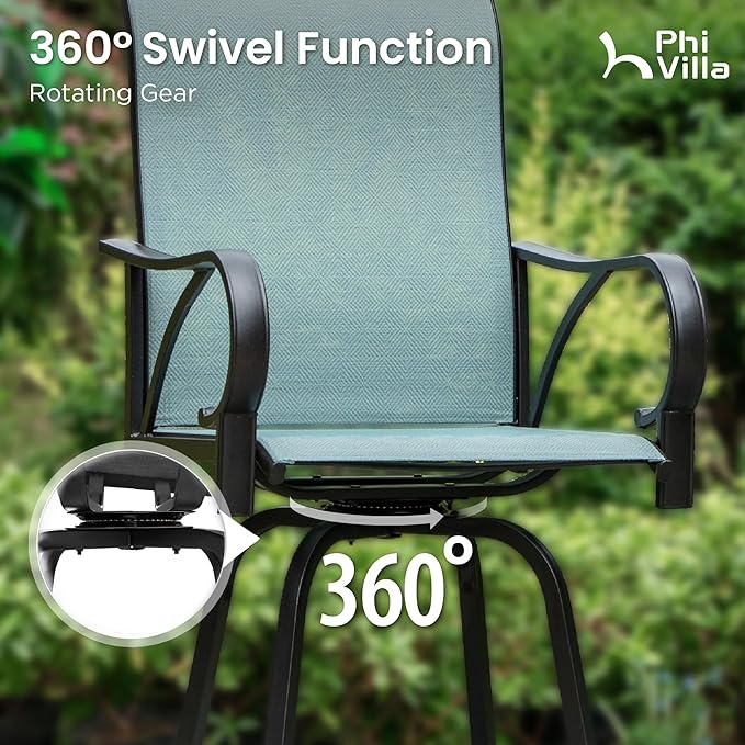 PHI VILLA Outdoor Bar Stools Set of 6, Swivel Patio Bar Stools & Chairs - Image 4