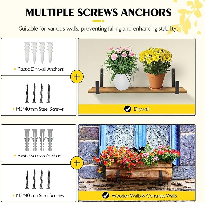 LukLoy Window Planter Box Brackets, 8 Pack Adjustable Heavy Duty Wall Mount - Image 6