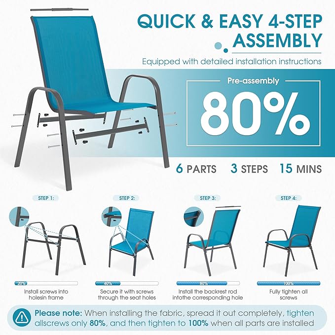 Outdoor Stackable Chairs Set of 4, Stacking Patio Chairs - Image 5