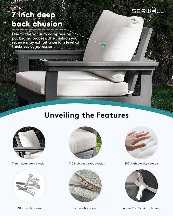 SERWALL HDPE Patio Conversation Set, 6-piece Sectional Outdoor Furniture Set - Image 2