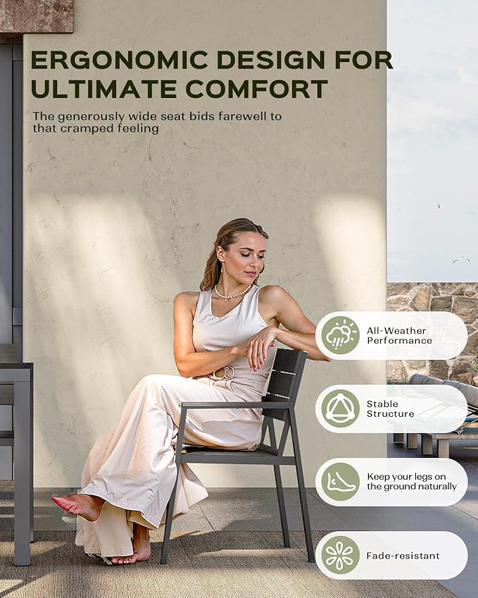 Outdoor Dining Chairs Set of 2, HDPS + Aluminum Patio Dining Chairs - Image 3