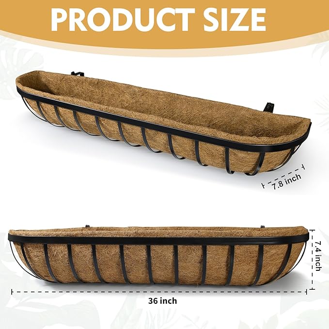 36 x 7 x 8 inches Outdoor Black Metal Planter Box, 2 Pieces - Image 2