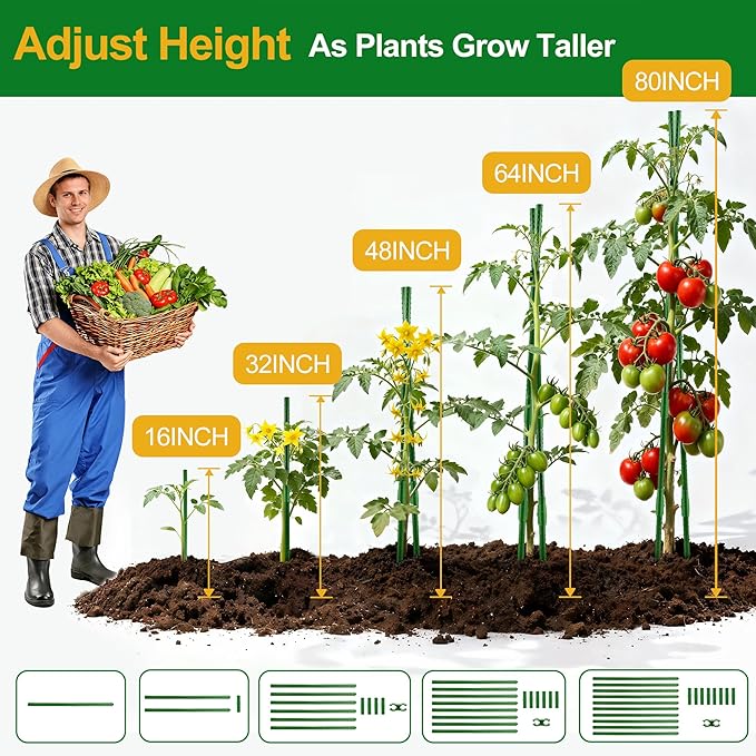 WAENLIR 16 Inch 24 Pack Extendable Garden Stakes Kit, DIY 4ft 5ft 6ft 7ft 8ft - Image 2