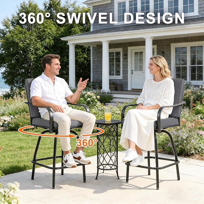 Patio Swivel Bar Stools Set of 2, Outdoor Bar Height Swivel Chairs - Image 5