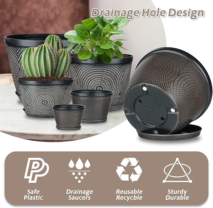 Quarut 4 Pack 8 Inch Flower Pots - Image 4