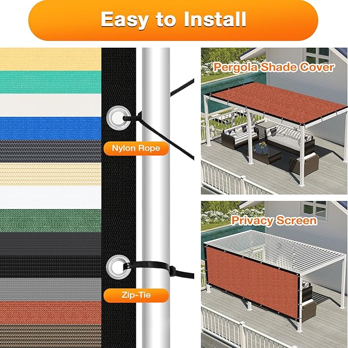 Artpuch 90% Sun Shade Cloth, 8 x 11 FT Pergola Shade Cover Canopy - Image 5