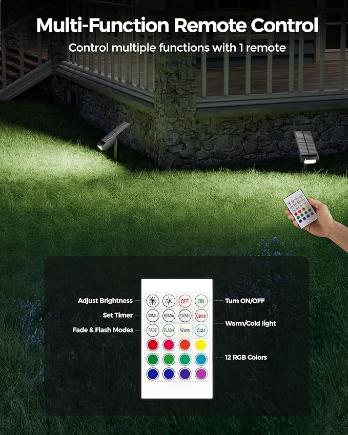 RGB Christmas Solar Spot Lights Outdoor, 12 RGB Color Modes Landscape Light - Image 5