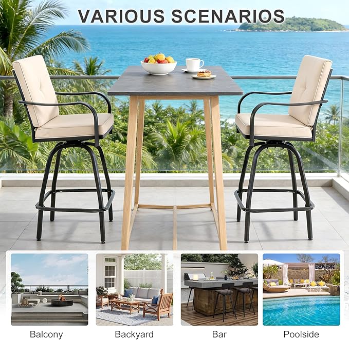 Patio Swivel Bar Stools Set of 2, Outdoor Bar Height Swivel Chairs - Image 7
