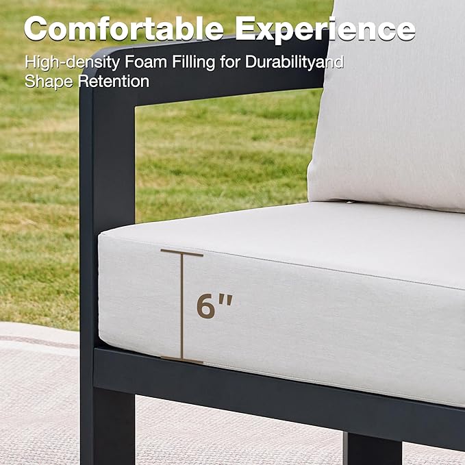 Outdoor Couch Aluminum Patio Furniture, 3-Seat All-Weather Metal Modern Patio - Image 4