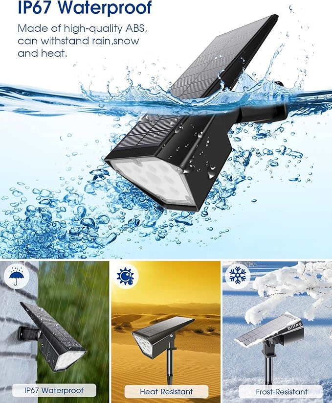 Biling Solar Spot Lights Outdoor, 2-in-1 Solar Landscape Lights 12 LED Bulbs - Image 3
