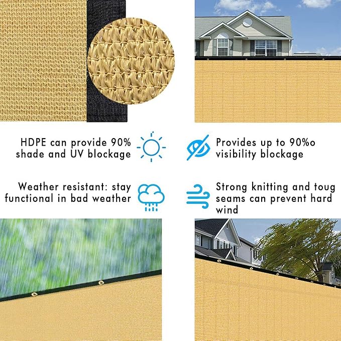 UPGRADE Privacy Fence Screen 6'x6' Sand Outdoor 90% Visibility Blockage 170 GSM - Image 6