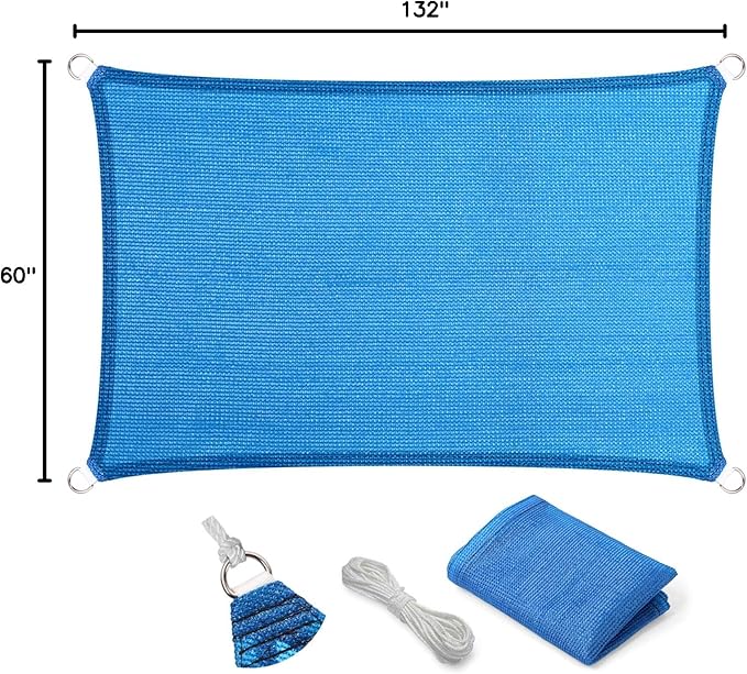 Eden's Decor Straight Flat-Edged Sun Shade Sail Rectangular 5' x 11' Blue - Image 9