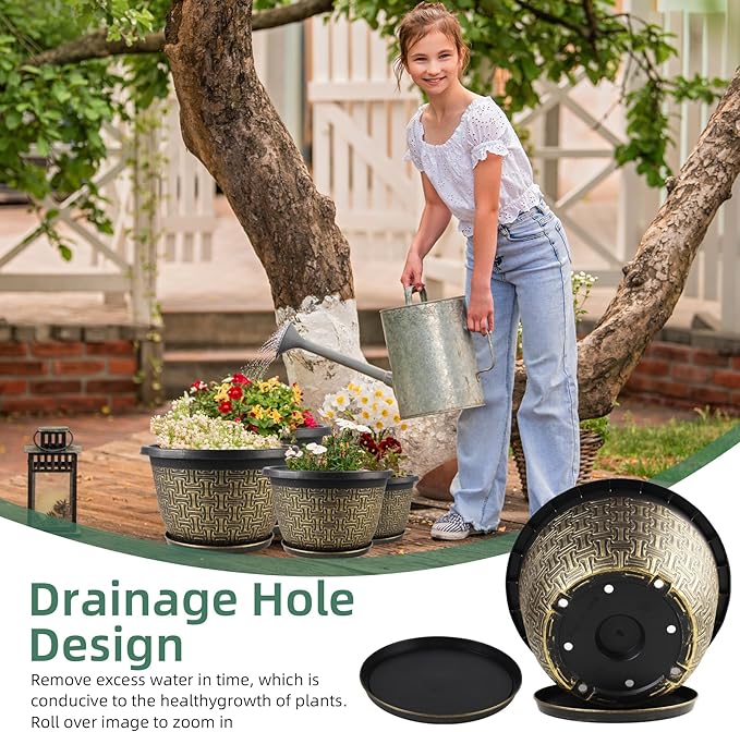 4 Pack 16 Inch Planter, Large Plastic Flower Pots Outdoor Indoor - Image 4