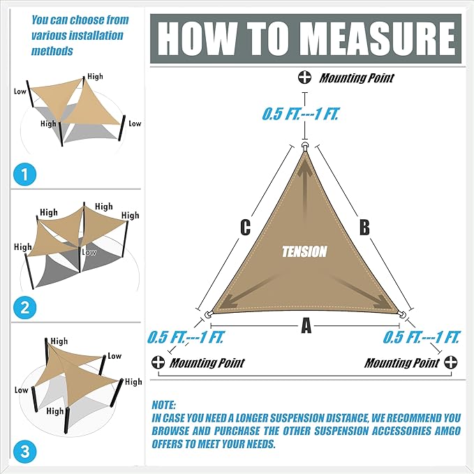 Amgo Custom Size 12' x 16' x 20' Sand Beige Right Triangle Sun Shade Sail - Image 2