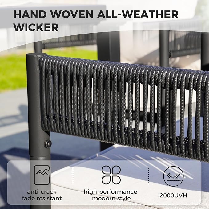 Grand patio Outdoor Dining Set for 6, Metal Woven Wicker Fixed Patio Chairs - Image 3