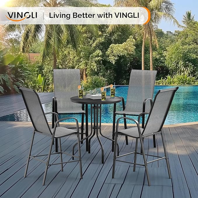 VINGLI Outdoor Bar Chairs Set of 8 – Stackable Outdoor Bar Stools - Image 8
