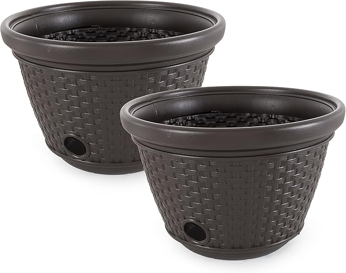 Suncast 2 Pack Decorative Wicker Garden Hose Holder Pot by Suncast