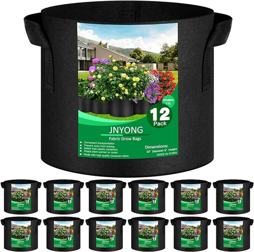 12-Pack 3 Gallon Thickened Non-Woven Grow Bags, Aeration Fabric Pots by JNYONG