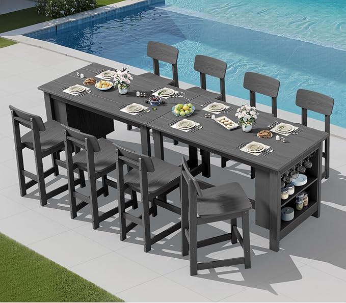 SERWALL Outdoor Bar Stools Set of 2, All Weather HDPE 25" Counter Height Bar - Image 9