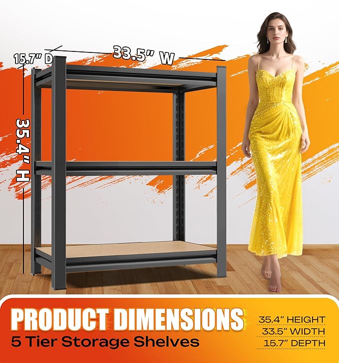 AOAORRG Set of 3 Garage Shelving Heavy Duty Storage Shelves, Metal Adjustable - Image 3