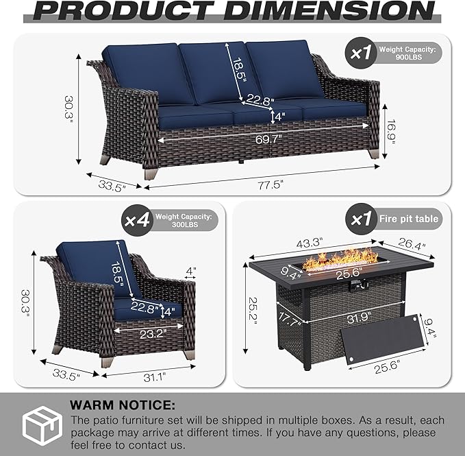 Joyside Wicker Patio Furniture Sets, 6 Pieces Upgraded Large Size Outdoor - Image 2