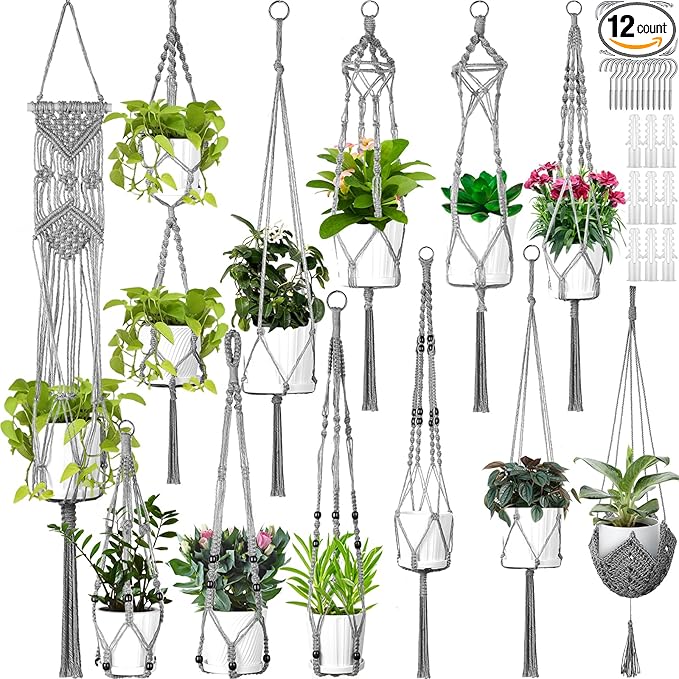 Hoteam 12 Pcs Macrame Plant Hangers Macrame Hanging Planters by Hoteam