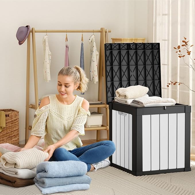 DRATO 51 Gallon Deck Boxes Resin Outdoor Storage Box UV Resistant Outside Deck - Image 3