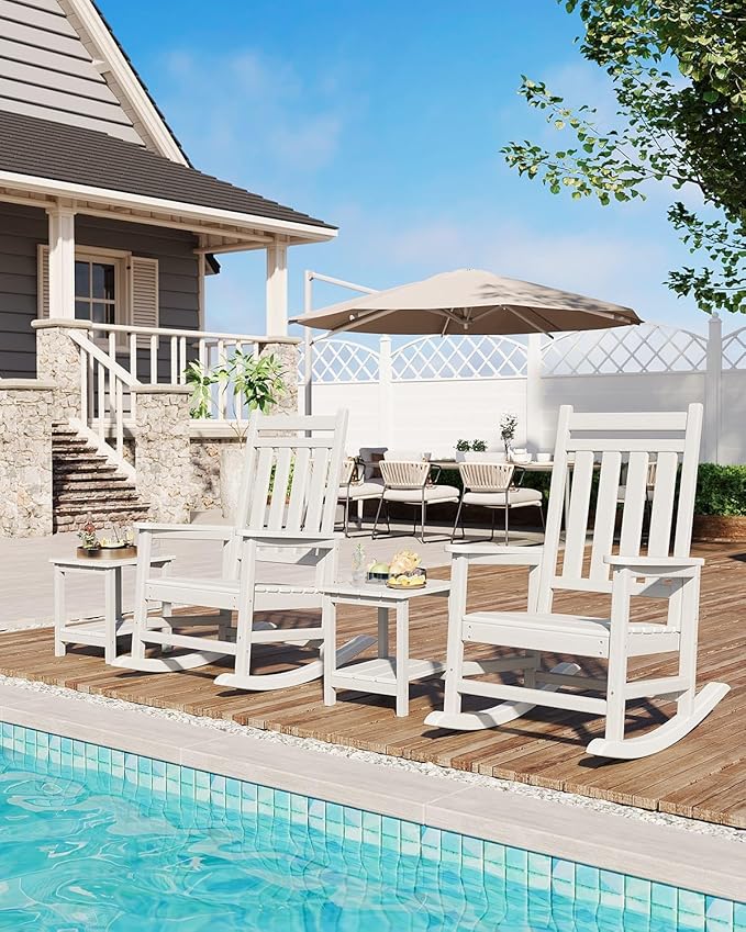 HDPE Rocking Chair Outdoor- Poly High Back Porch Rocker Chairs - Image 6