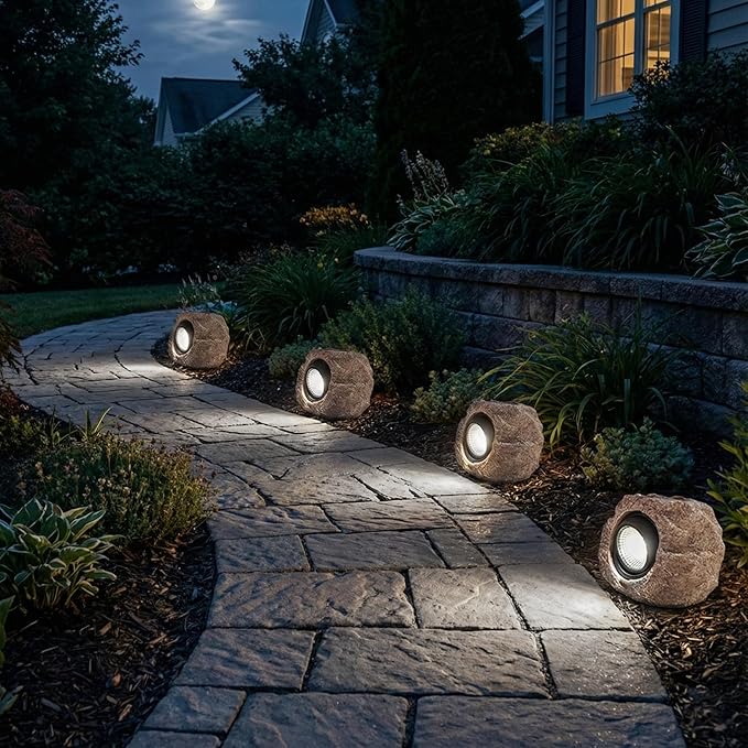 Solar Rock Lights, 4 Pack Solar Powered Waterproof LED Spotlights Decorative - Image 6