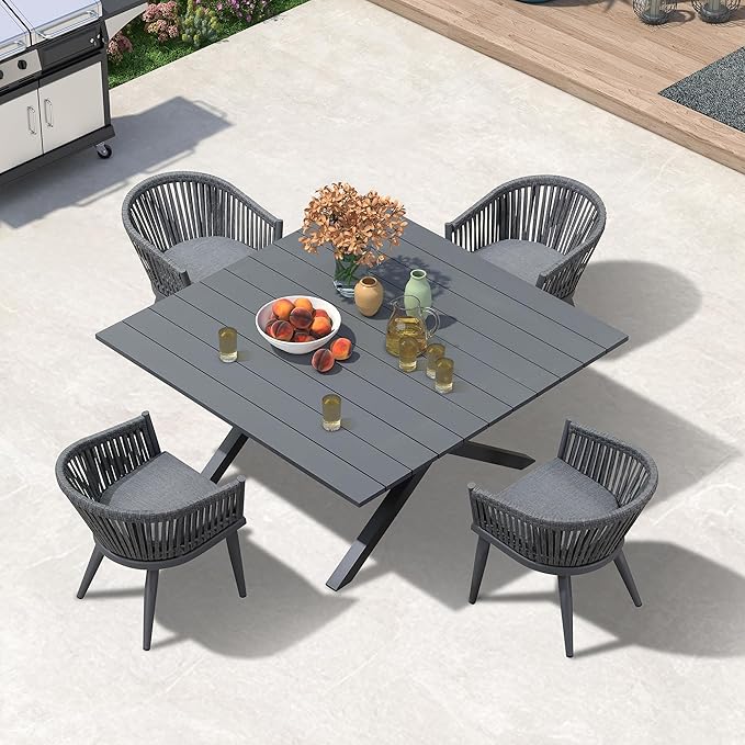 PURPLE LEAF 5 Pieces Oversized Square Outdoor Dining Set by PURPLELEAF
