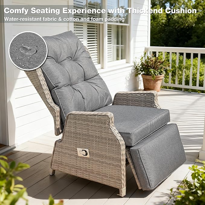 Outdoor Recliner with Adjustable Back and Footrest, Patio 150° Lay Flat - Image 4