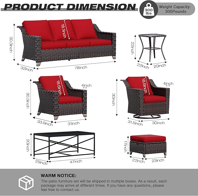 Joyside Wicker Patio Furniture Sets, 6 Pieces Upgraded Large Size Outdoor - Image 2
