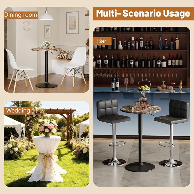 Flamaker Round Bistro Pub Table 23.6 Inch Height Adjustable 360° Swivel Bar - Image 6