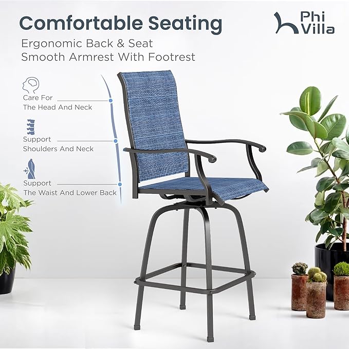 PHI VILLA Outdoor Swivel Bar Stools Set of 6, Bar Height Patio Chairs Furniture - Image 7