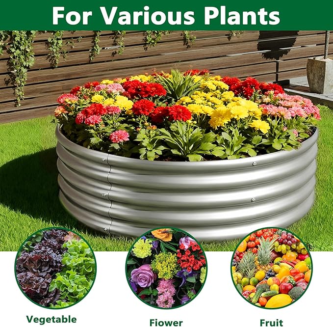 zizin 2 Pcs Round 3x3x1ft Raised Garden Bed Kit Metal Planter Box - Image 6