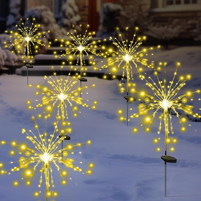 Solar Garden Firework Lights Outdoor Waterproof 6 Pack Solar Powered Art Stake - Image 2