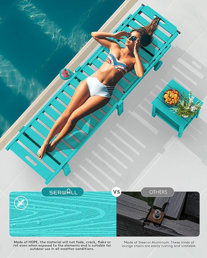 SERWALL Outdoor Chaise Lounge Set of 4, HDPE Lounger - Image 9