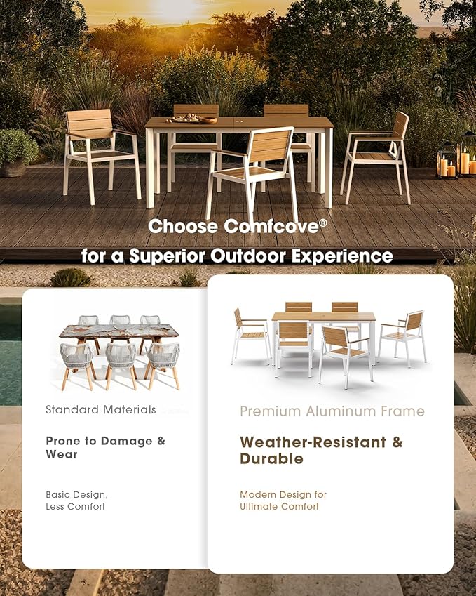 Outdoor Patio Dining Table, Aluminum & HDPS Outdoor Table - Image 4