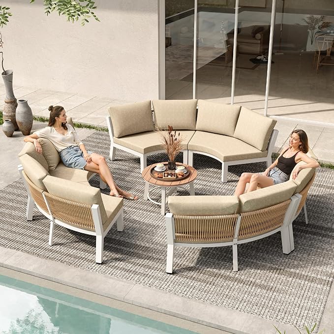 Outdoor Patio Sectional Modular Sofa, Aluminum 1 Piece Curved Patio Couch - Image 8