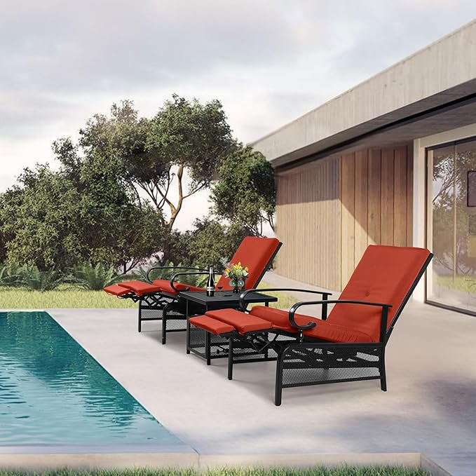 Oakcloud Adjustable Outdoor Lounge Chair Metal Patio Relaxing Recliner Chair Set - Image 7