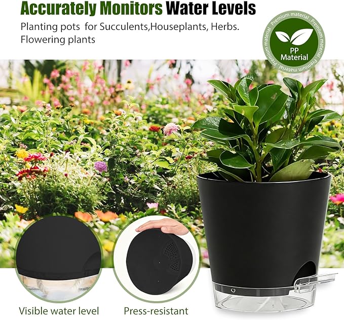 Plant Pots 4/5/5.5/6/6.5/7/8 Inch Self Watering Pots, 7 Pack Plastic Planters - Image 7